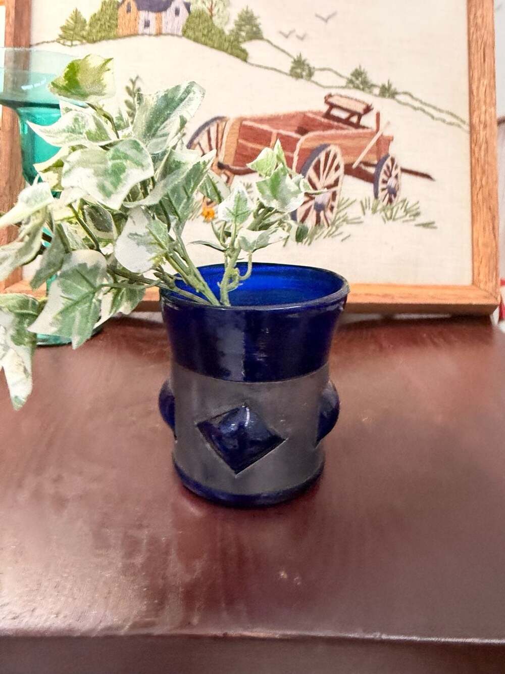 VTG Blue Silver Caged Imprisoned Glass Cup / Vase Felipe Derflinger Brutalist